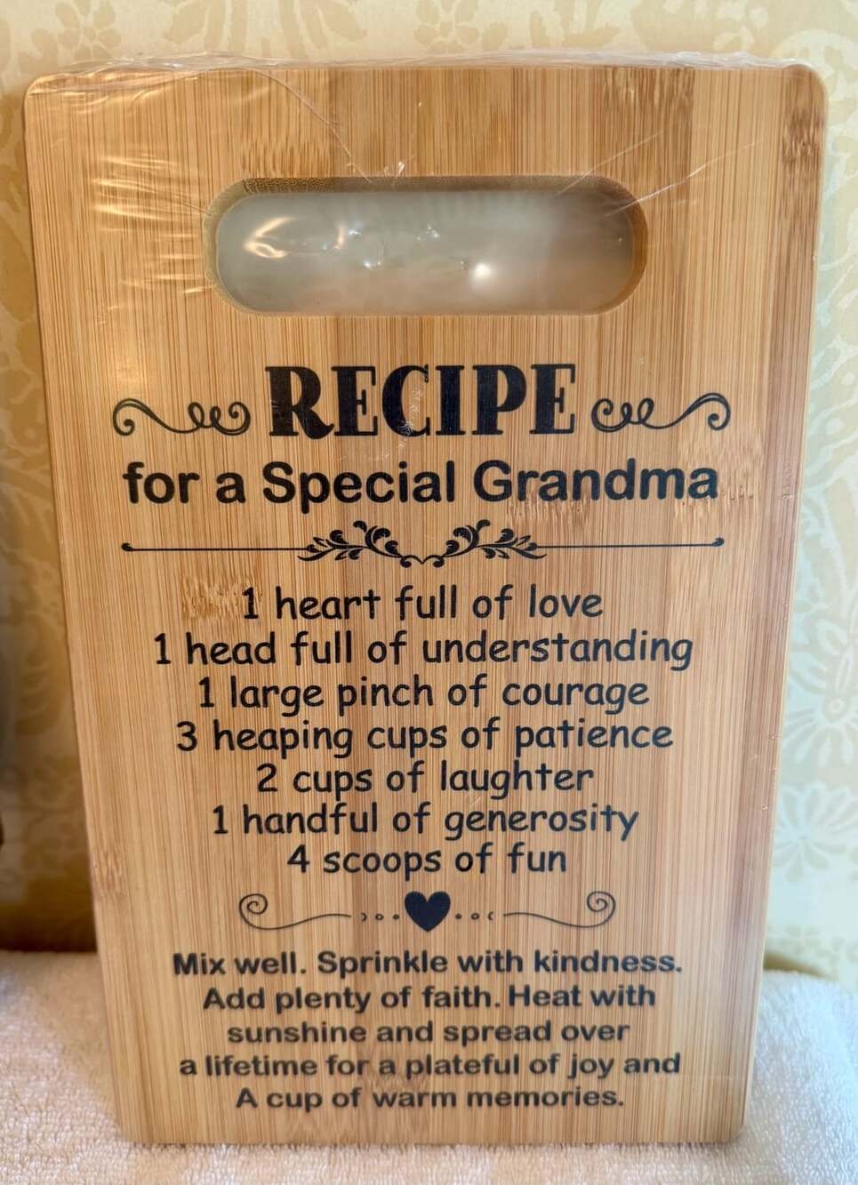 Recipe for a Special Grandma Bamboo Cutting Board New Sealed Gift